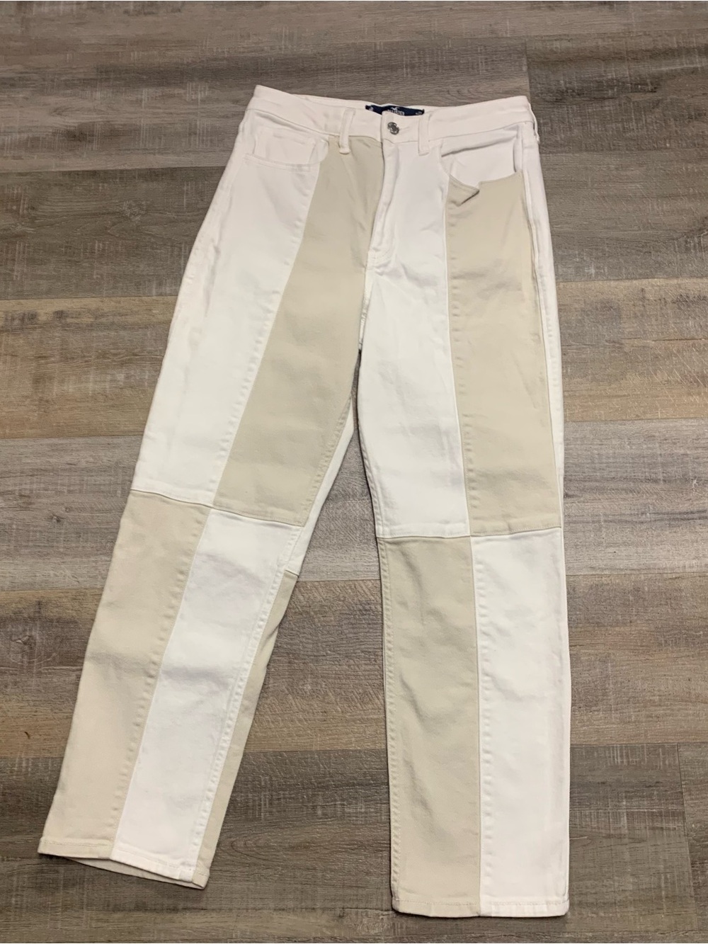 Hollister Y2K White/Beige Color Block Jeans Cropped High Rise Juniors Size 5